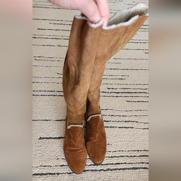 Lanvin Knee High Wedge Boots With Shearling Lining In Camel Suede Boots size 37 - Picture 4 of 8